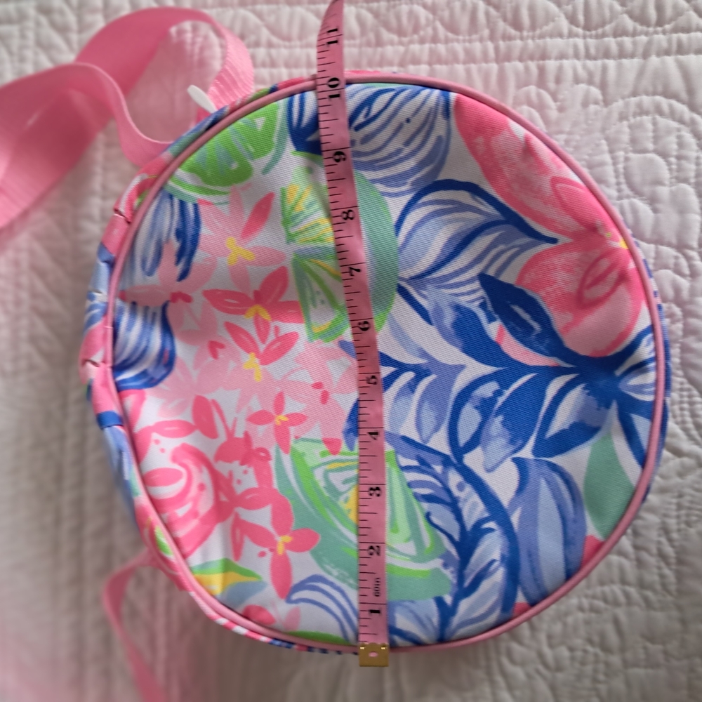 Lilly Pulitzer Pink Blue Floral Round Crossbody Picnic Lunch Bag Summer Classic - Picture 7 of 7